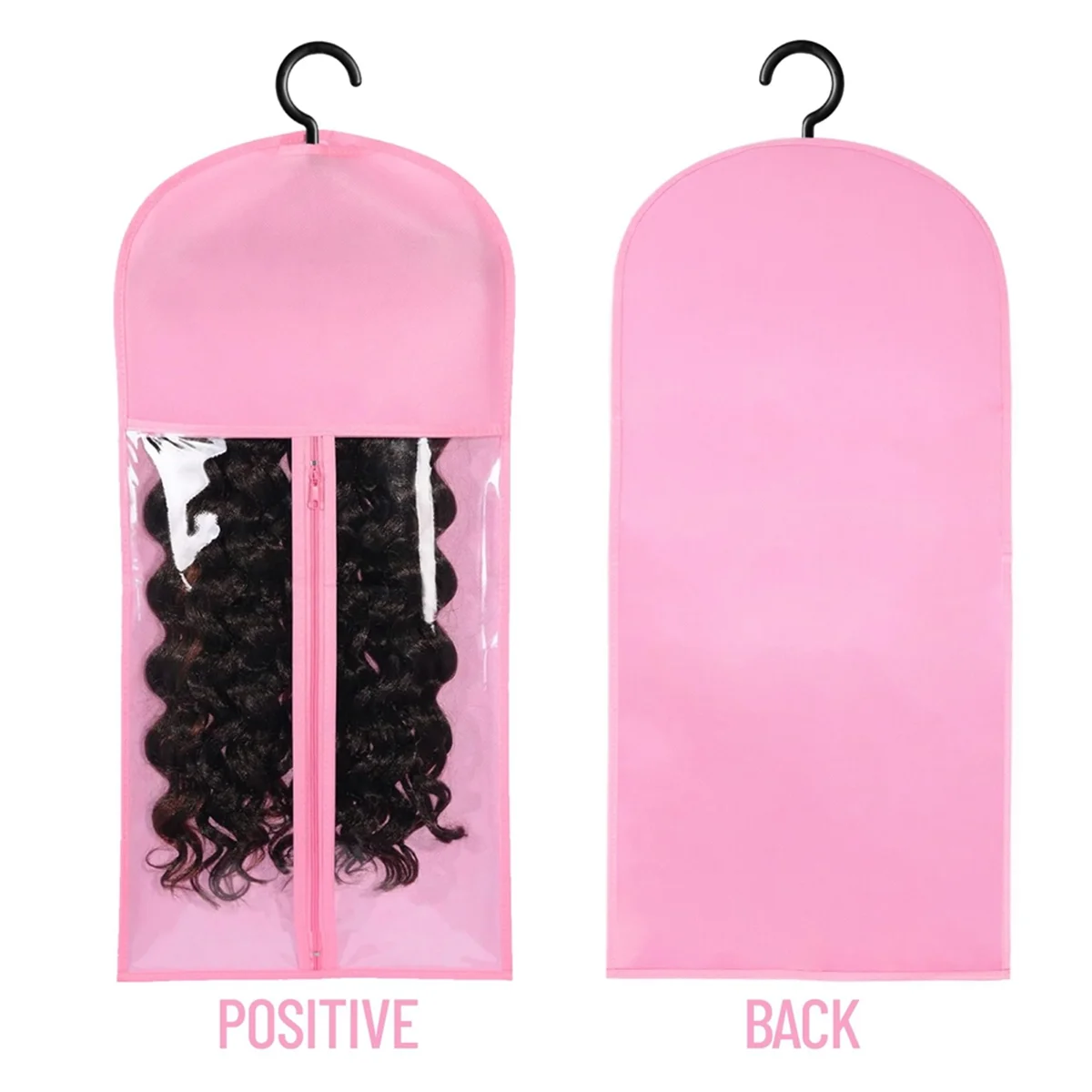 ABIT 3PCS Hair Extension Holder Wig Storage for Multiple Wigs Holder Wig Bags with Hanger Hair Extension Storage Pink