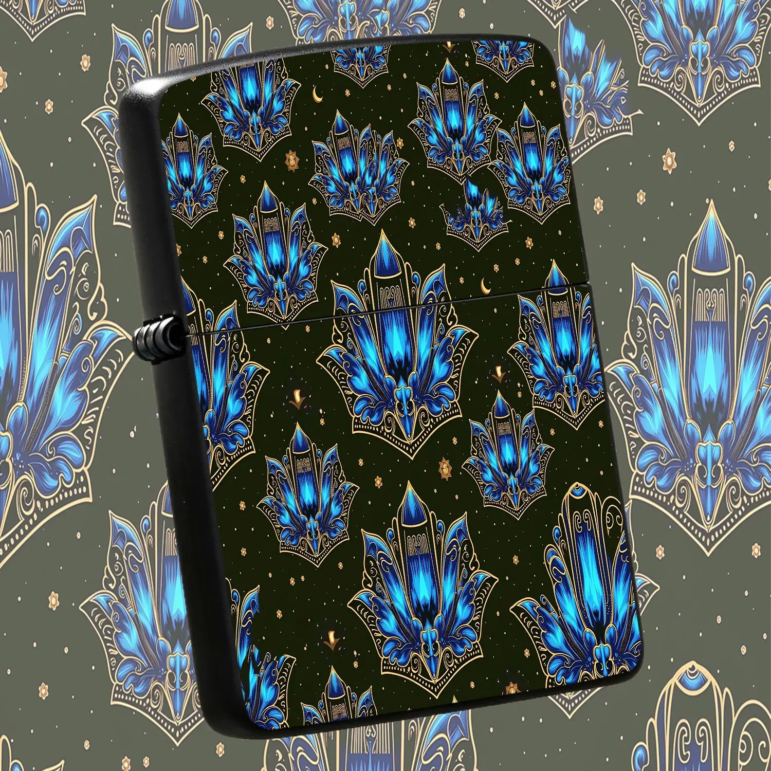 Vintage Exotic Blue Golden Pattern Lighter, Dark Night Starry Sky Atmosphere Exquisite Portable Accessory, Sleek Stylish All-Match Design, Perfect For Daily Gathering Outdoor Camping Travel Various Scenarios, Ideal Thou A Humorous And Inter