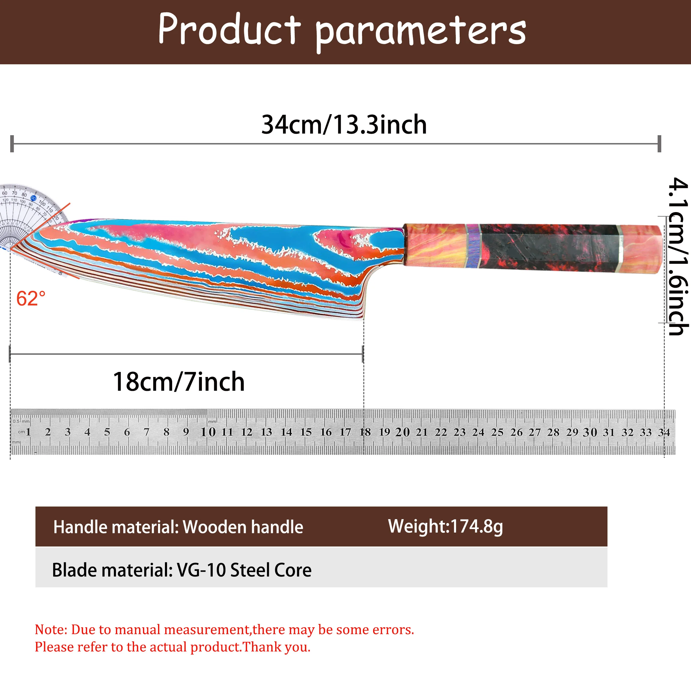 Titanium Damascus Chef Knife Cutting Knife Vegetable Meat Slicing Knife Stabilized Colored Wood Handle Kitchen Essentials Tools