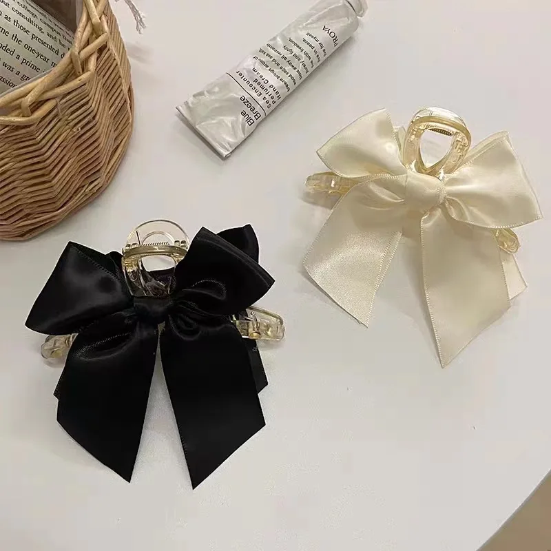 Korean Big Bow Hair Claw Clips For Women Hairpins Elegant Ribbon Bowknot Clamps Crab Barrettes Girls Shark Clip Hair Accessories