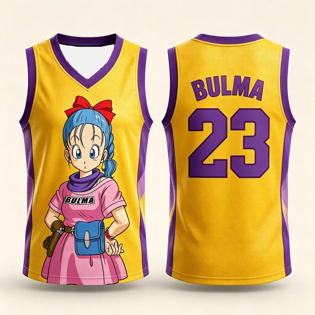 2026/27 Dragon Ball Bulma Nr. 23 Basketball-Anzug Eltern-Kind 3D-Druck Sport-Tanktop Weiß Rosa Anime Streetwear Atmungsaktiv – Detail 12