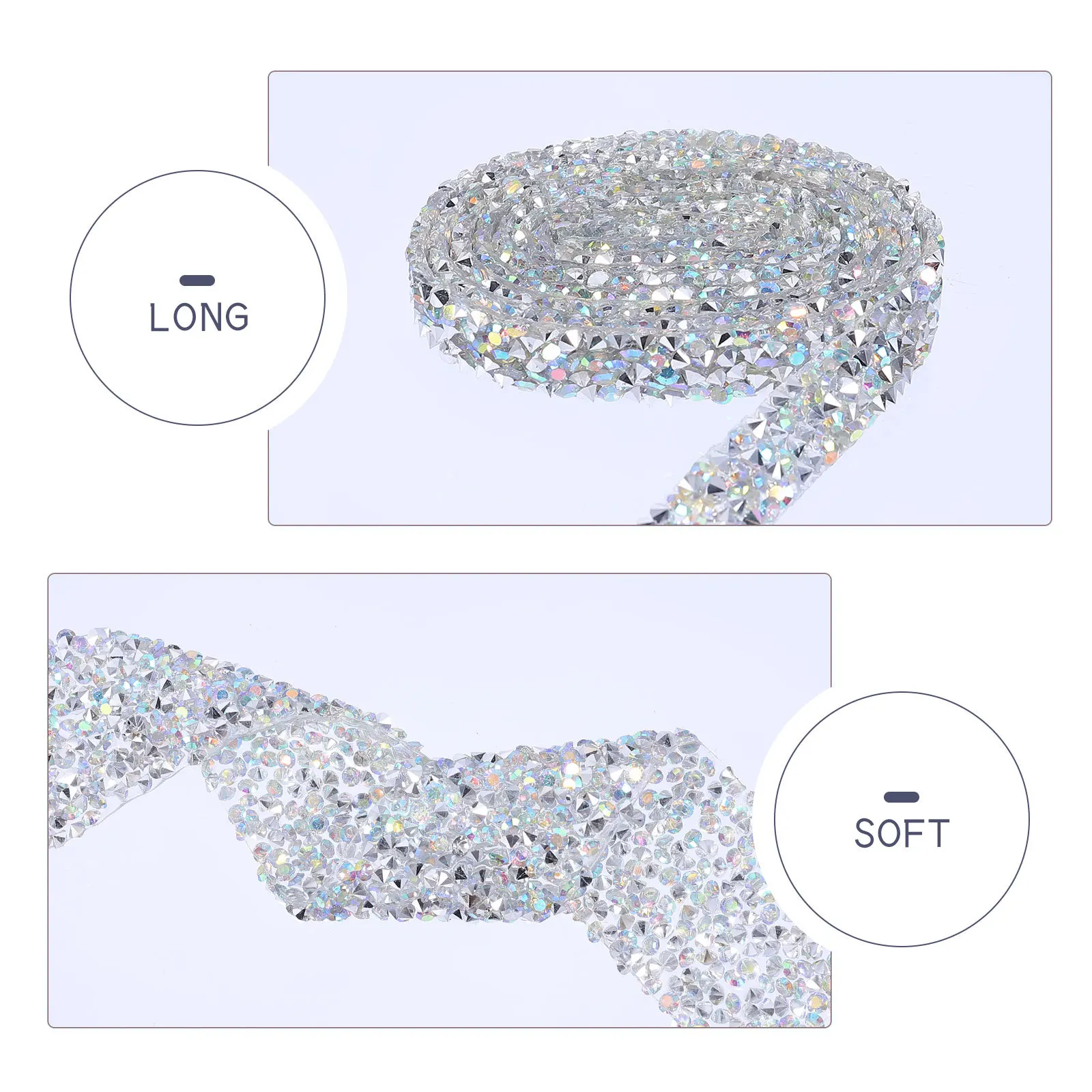 3 Rolls Self-Adhesive Rhinestone Trim Hot Fix Crystal Tape for DIY Clothing Shoes Decorative Accessories Sparkle Mesh Banding