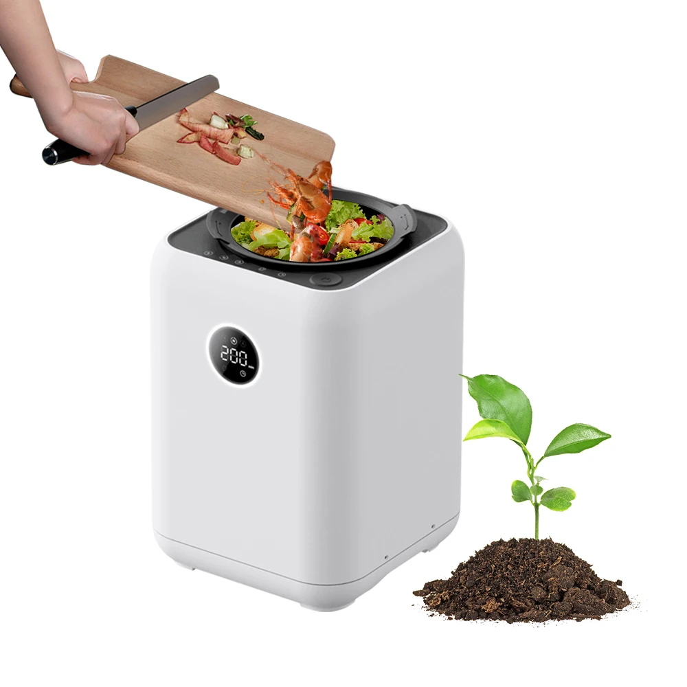 White Electric Stainless Steel Kitchen Waste Composting Machine 3.0L Capacity Food Waste Disposer Automatic