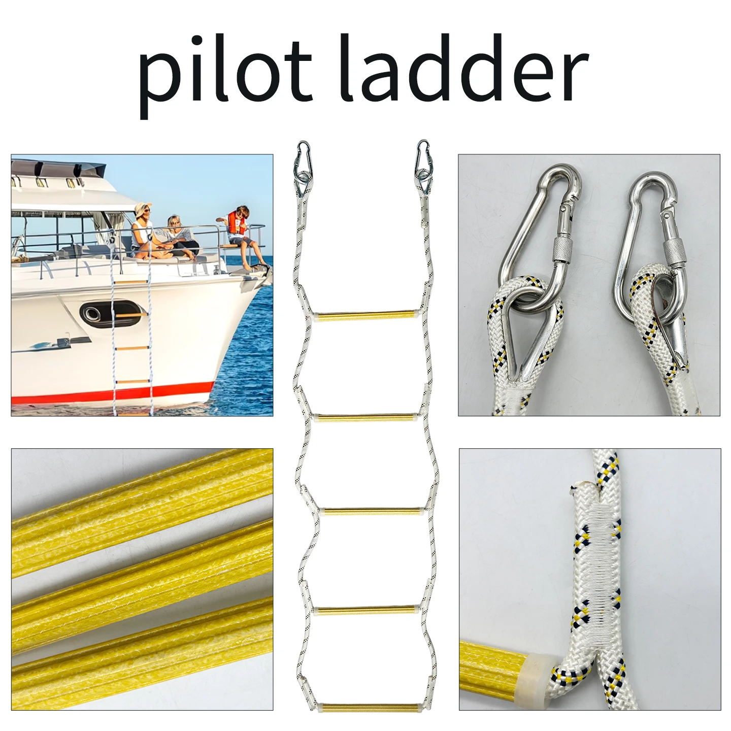 5 Step Boat Rope Ladder, Marine Rope Ladder, Heavy Duty Polyester, Suitable for Yachts, Jet Skis, Kayaks, Fishing Boats, Pontoon