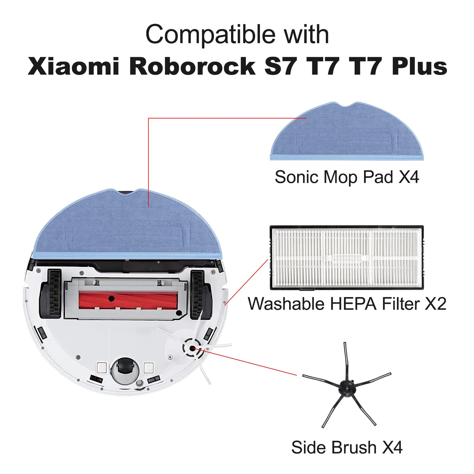 4 Pcs Mop Cloth For Xiaomi Roborock S7 S7+ S7 Maxv S7 Maxv Plus S7 Maxv Ultra Q7 Max+ Series Robot Vacuum Cleaner Parts