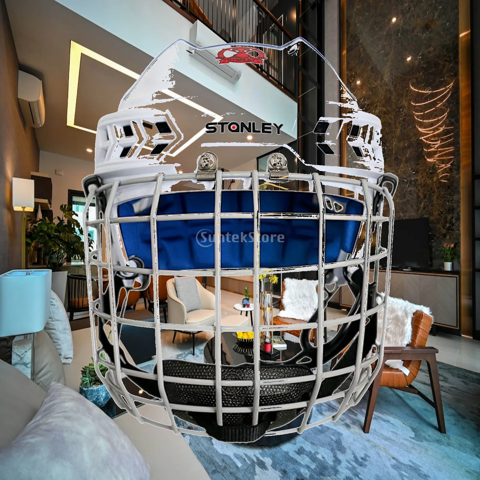 Adult Skating Helmet White Lightweight Open Face Hockey Head Protector with Chin Strap for Training