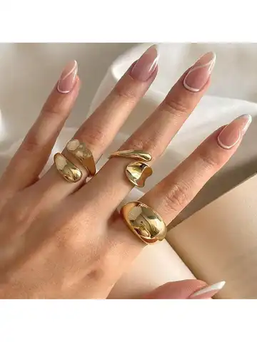Minimalist Gold Open Ring Set - Adjustable Stainless Steel Geometric Stackable Knuckle/Midi Rinuckle & Midi Rings for Women