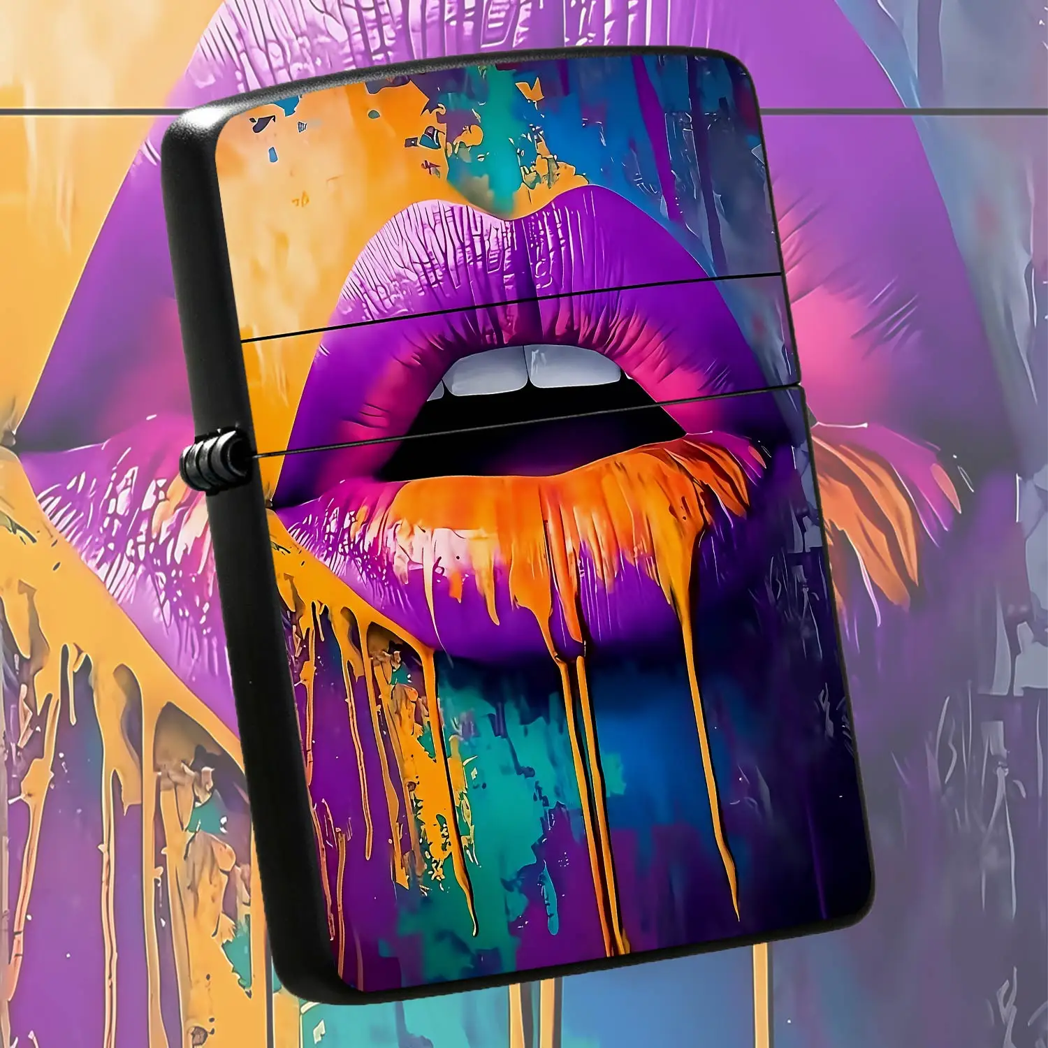 Vibrant Graffiti Style Purple Lips Art Printed Lighter, Creative Dripping Color Design, Portable Trendy Daily Accessory, Suitable For All Scenarios, Exquisite Artistic Decorative Gift For Friends Family, Unique Eye-Catc A Humorous And Inter