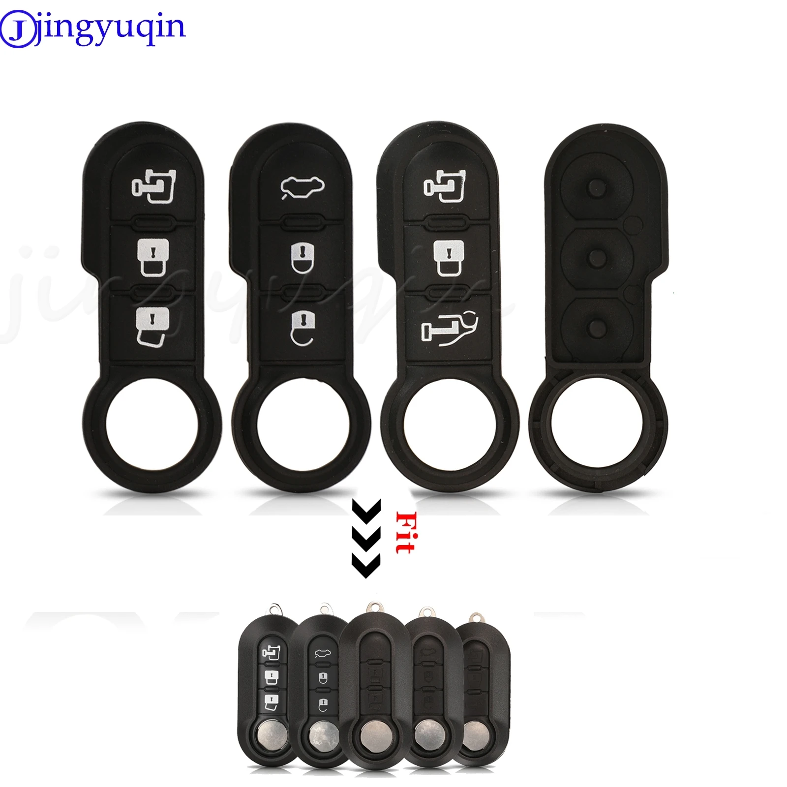 Jingyuqin 10pcs Replacement Remote Car Key Case Rubber Button Pads For Fiat 500 500L Punto Bravo Panda Freemont