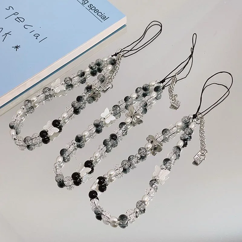 Cute Butterfly Pearl Beaded Phone Chain