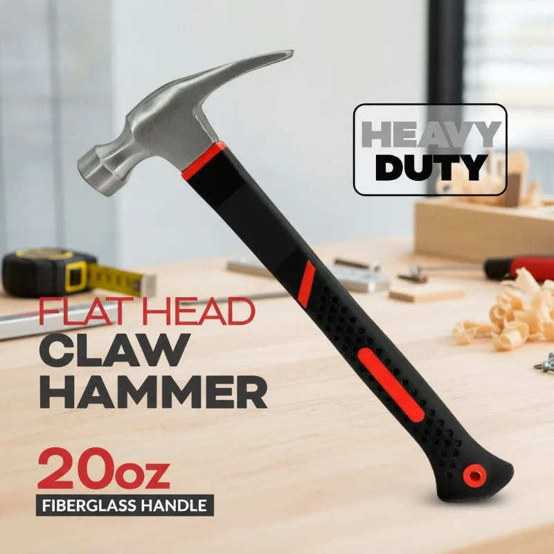 20 Oz High Strength Fiberglass Handle Claw Hammer Flat Head Anti Slip Nail Puller Home Industrial Grade Iron Hammer Tool
