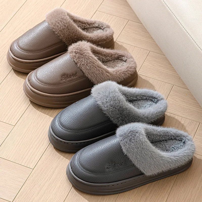 Big Size 50 51 Men Winter Warm Slippers Waterproof Home Bedroom Flats Thick Plush Casual Shoes Indoor Anti-Slip Platform Slides