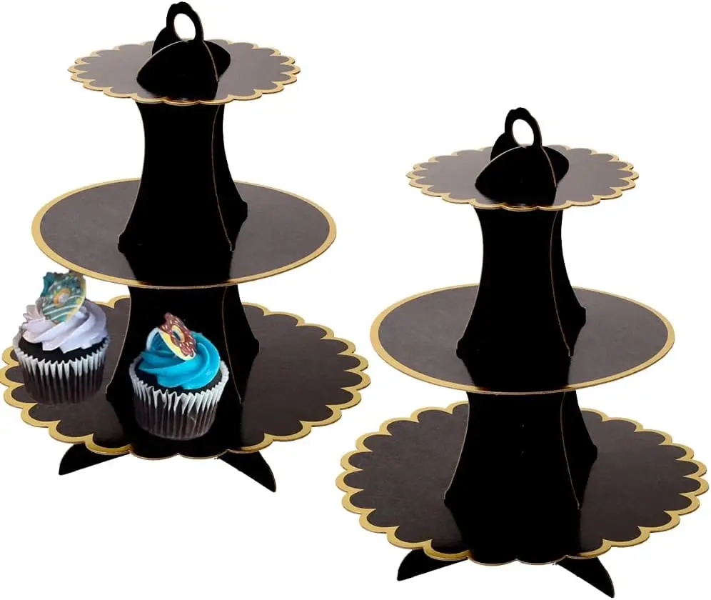 2Pack Cardboard Cupcake Stand, 3 Tier Dessert Tray, Disposable Paper Mini Cake holder Environment Firendly 3-Tiered Cupcake