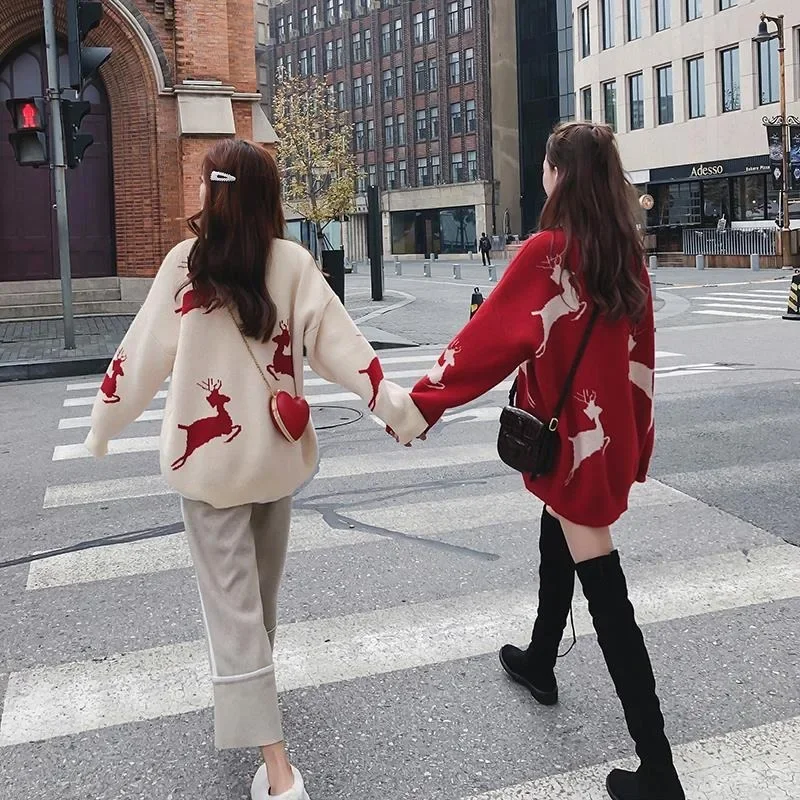 Autumn and Winter Thickened Sweater for Women's Best Friend New Loose Korean Version Lazy Style Very Fairy Red Internet Top