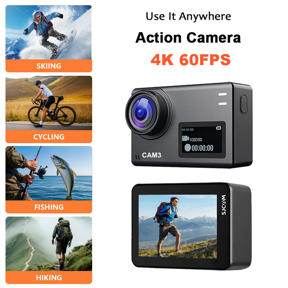 SJCAM CAM3 4K 60fps Action Camera Anti-Shake Touch Screen Sport Camera for Vlogging Cycling Skiing Diving Surfing