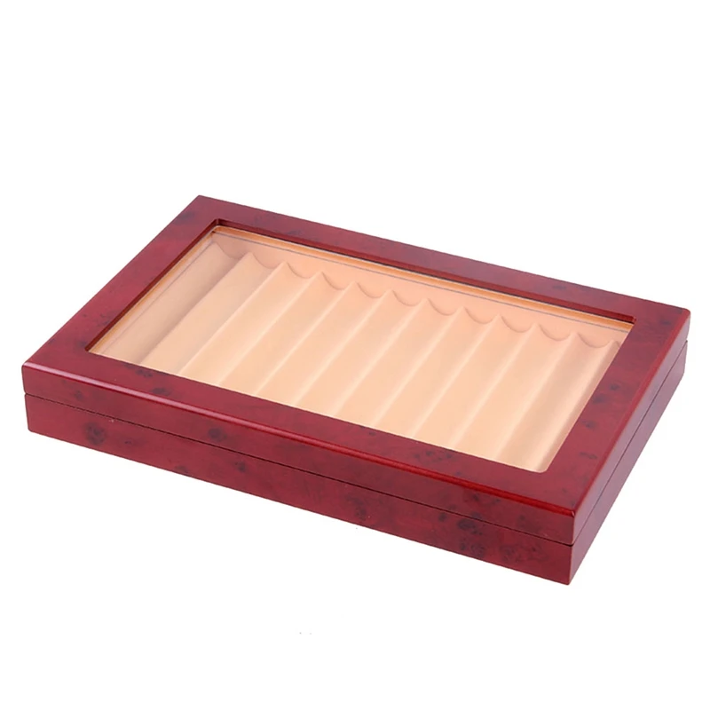 1 PCS 12 Grid Wooden Pen Display Case Transparent Window Pen Box-Collection Organizer Red