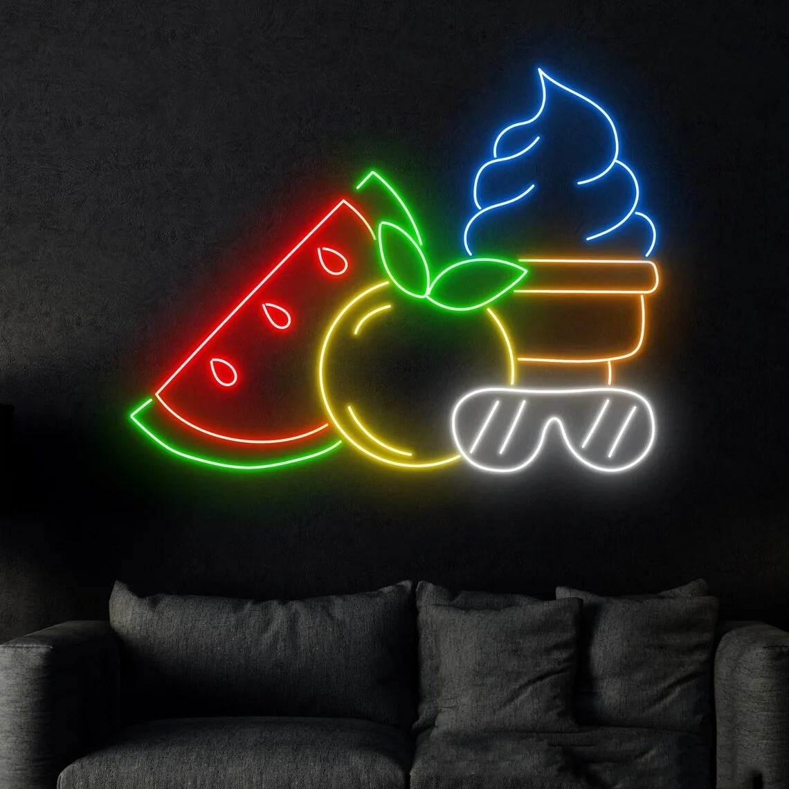 Ice Cream Fruit Neon Sign Ice Cream Store Wall Art Decor Neon Sign Fruit Shop Wall Neon Sign Watermelon Lemon Decor Neon Sign