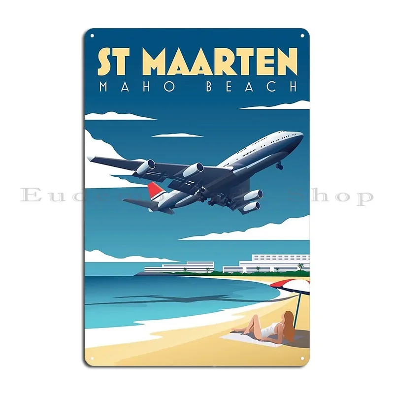 Maho beach Saint Maarten March Air Reserve Base Metal Plaque PaintingPrinting Plaques Pub Plates Wall Decor Tin Sign Poster