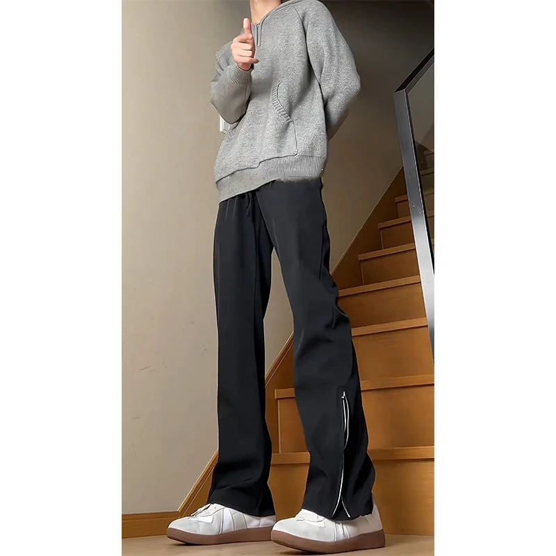 

Мужские летние тонкие брюки Bla Zipper Straight Leg с эффектом драпировки, премиум-класса, слегка расклешенные, длинные