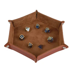 Folding Hexagon Dice Storage Tray PU Leather&Velvet Mat Holder Double Sided Thick Office Supplies Storage Tools