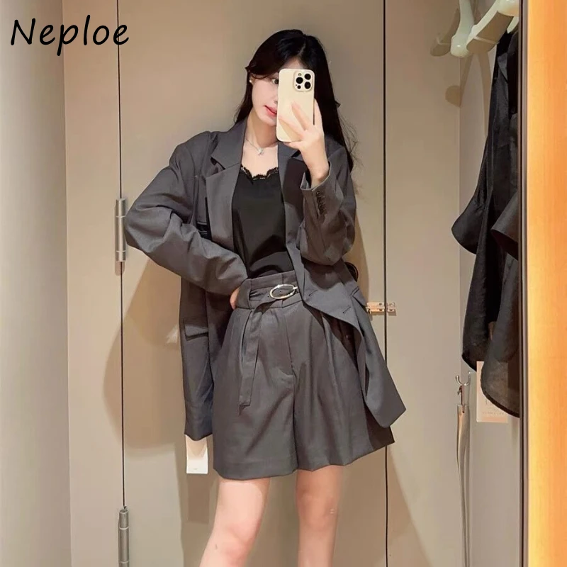 Neploe Moda New V Neck Long Sleeve Tailored Coat Loose Sweet Single Breasted Elegant Jackets Japanese Pocket Solid Outwears