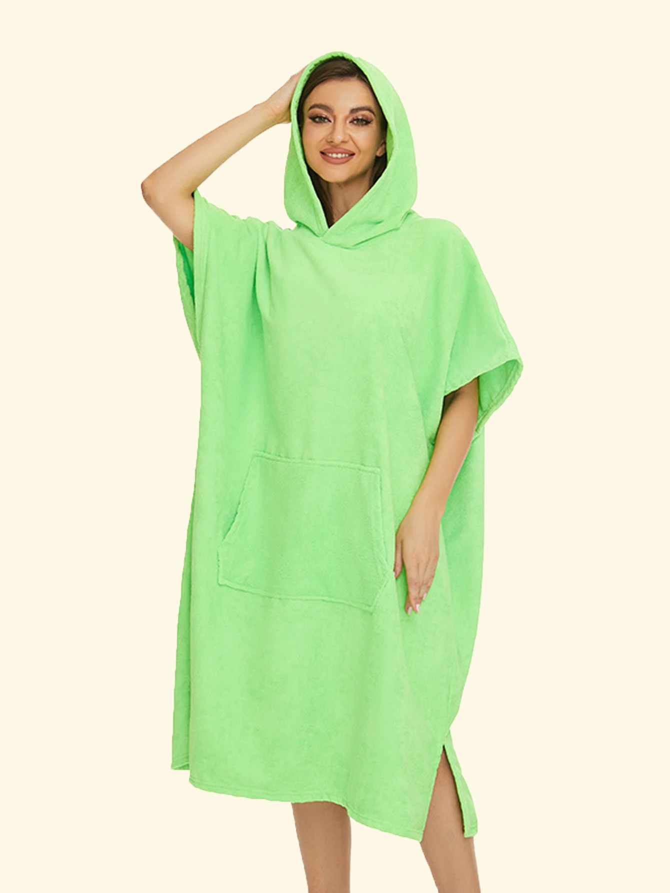 

2024 Apple Green Lift Lazy Blanket Quick Change Terry Cloth Beach Towel Hoodie Bathroom Bathrobe