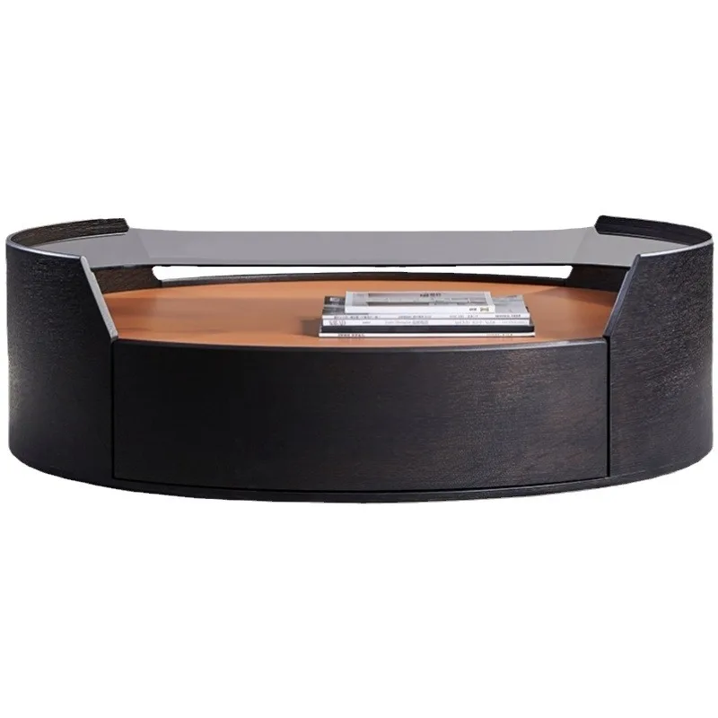 AA  minimalist paint round solid wood tempered living room tea table multi-functional tea table
