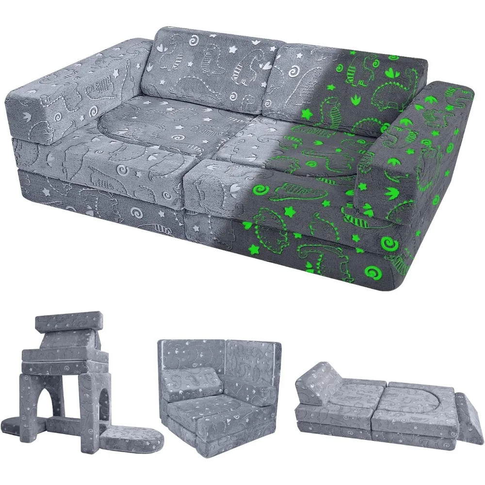 

10-Piece Couch Sofa, Modular Toddler Glow Sofa for Playroom Bedroom, Fold Out Play Couch for Kid Girl Boy, Sectional Foam