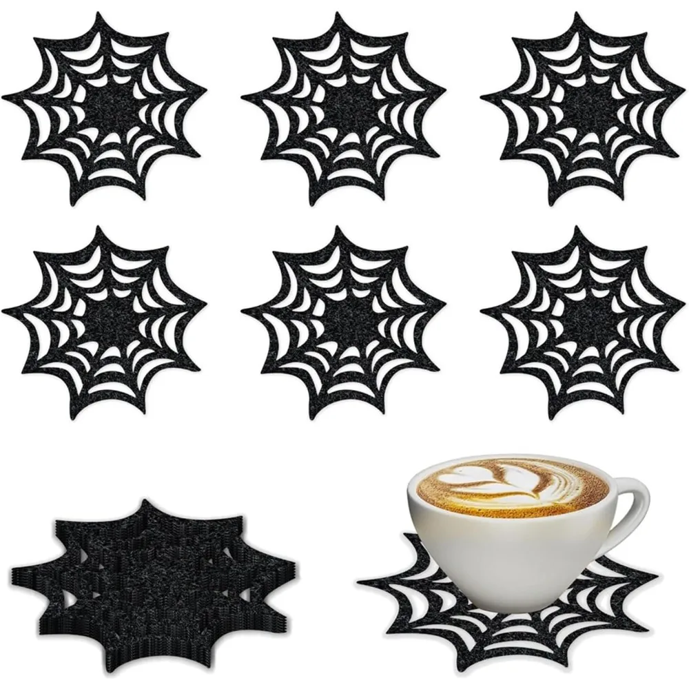 

Black Spider Web Coaster Halloween Non-Woven Cup Mat Pad For Home Kitchen Office Bar Party Table Decoration Supplies