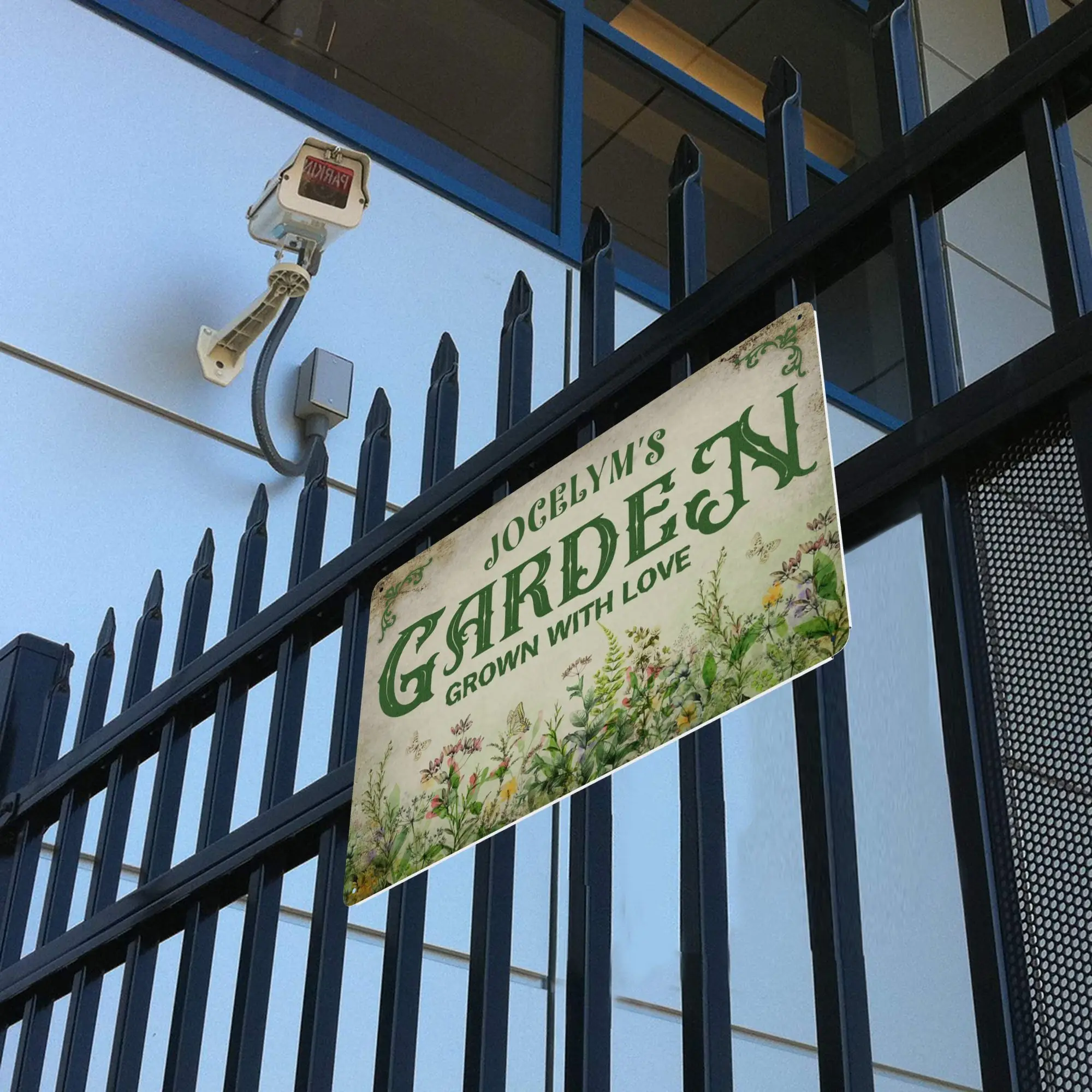 Custom Vintage Metal Sign for The Garden, Featuring The Name 