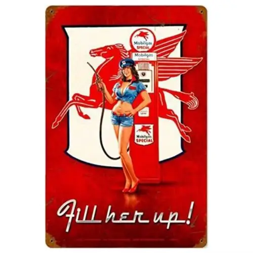 Mobilgas Retro Gas Pump Tin Sign Vintage Americana Man Cave Decor