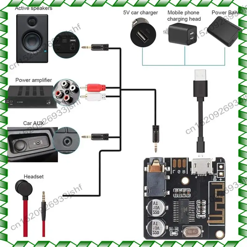 -BOFF BT5.0 Audio Receiver+Case+One-To-Two Audio Cable Kit MP3 Bluetooth Decoder Lossless Car Speaker Audio Amplifier Board