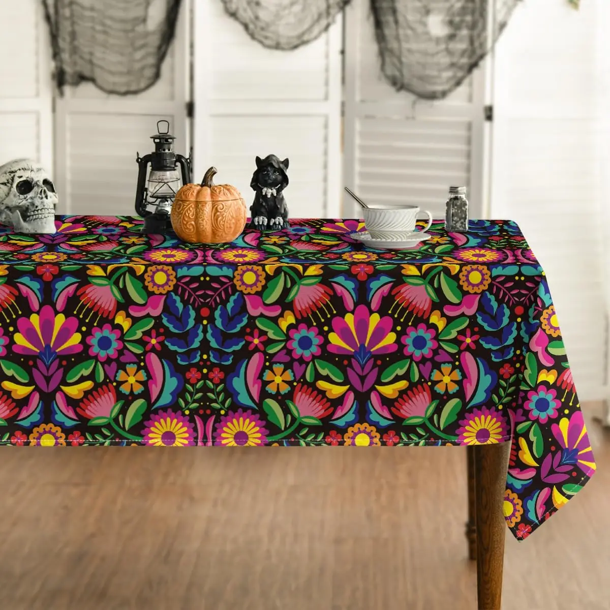 Mexico Day of The Dead Rectangular Waterproof Tablecloth Holiday Party Decor Durable Tablecloth for Table Dining Room Decoration