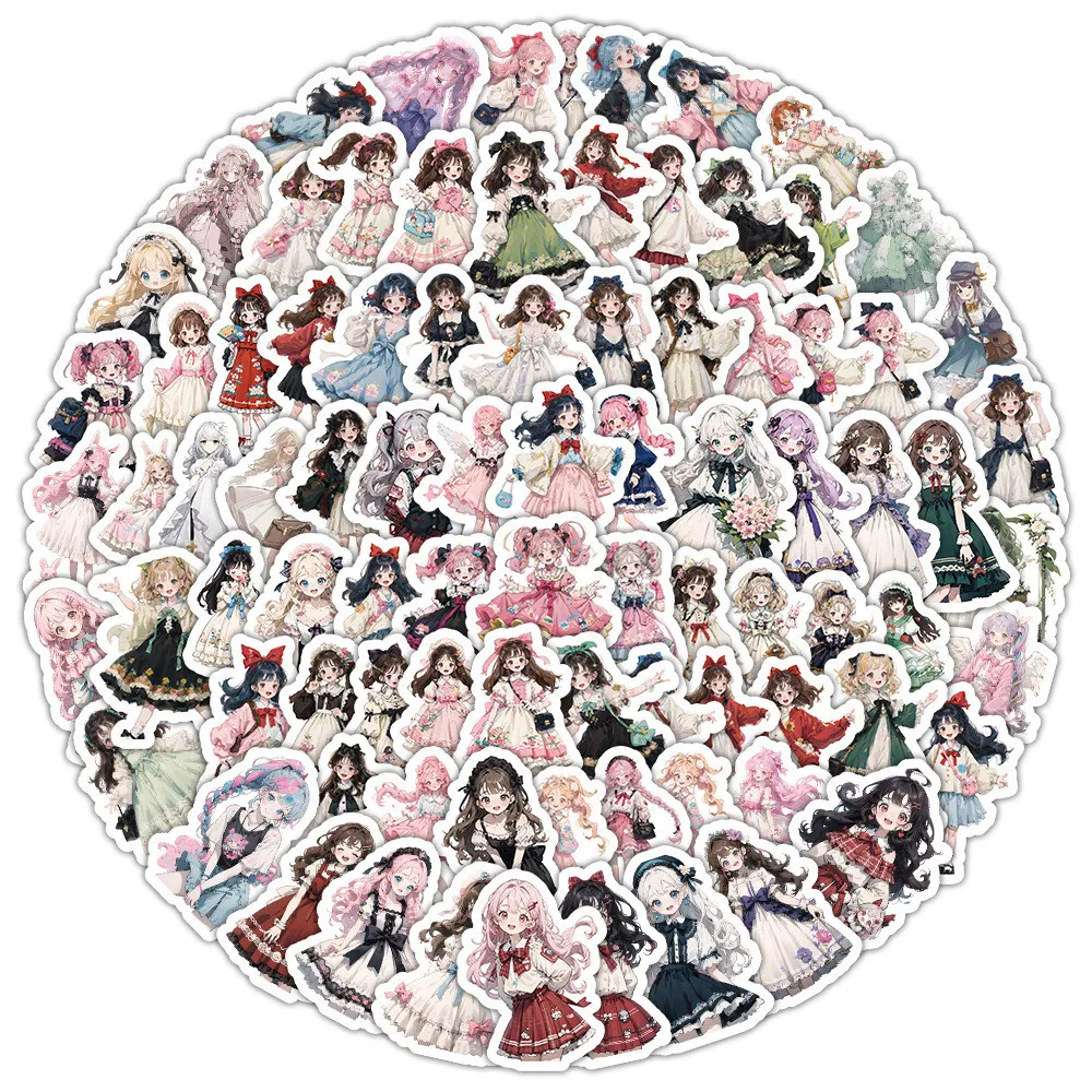 100PCS Cute and Sweet Lolita Girl Graffiti Stickers for Helmet Bicycle Hand Account Pencil Case Decals