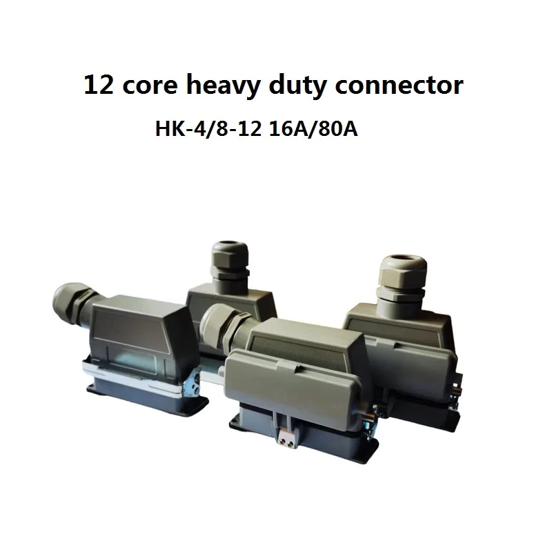 High current HDC-HK-004/8-12 Heavy duty Connector 12 pins Aviation Waterproof Plug Socket 80A + 16A / 500V  PG29