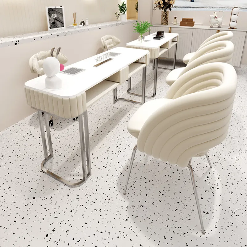 

Cream Style Modern Manicure Table Aesthetic Design Organizer Reception Nail Desk Luxury High Quality Simple Nageltisch Furniture