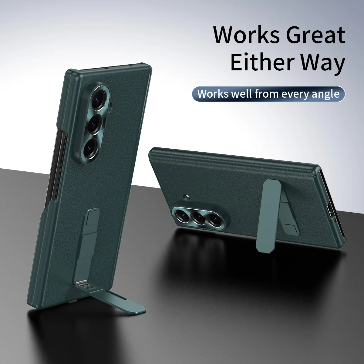 Leather Magnetic Face Cover Case for Samsung Z Fold 7 Z Fold 6 5 4 3 Adjustable Alloy Stand Holder Protect Phone Cover