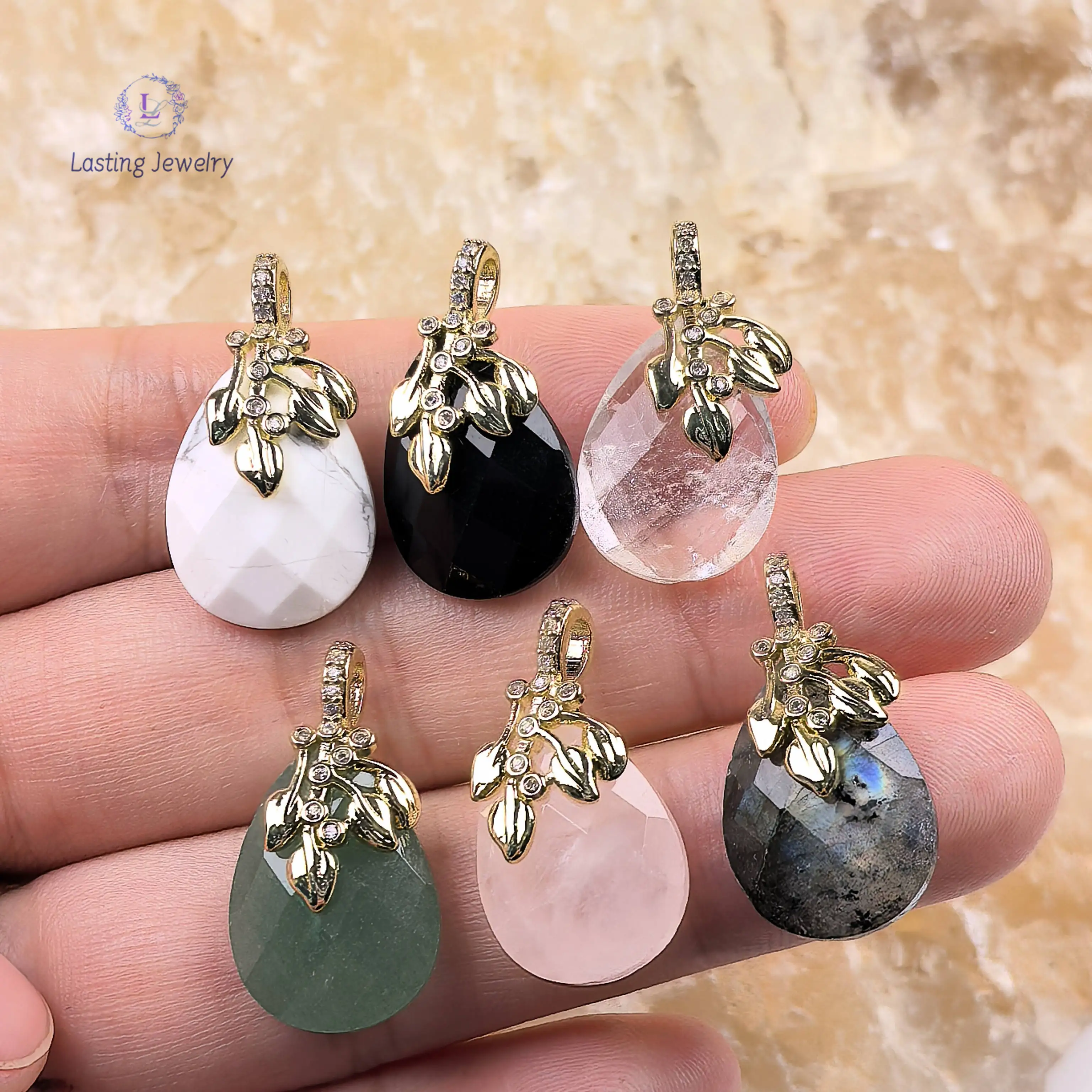 

Faceted Flat Teardrop Rose Quartz Charms,Reiki Crystal Labradorite Obsidian Turquoise Drop Pendants For Necklace Jewelry Making