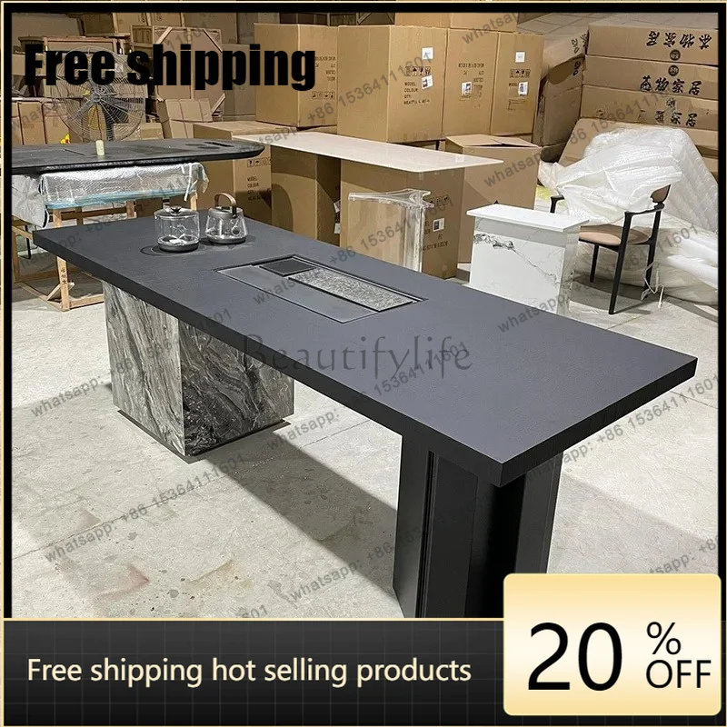HJ Italian minimalist design solid wood tea table modern minimalist high-end marble tea table