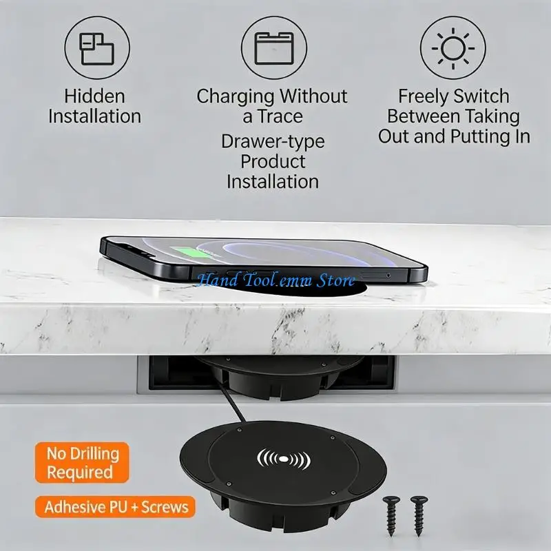 H37F 1pc/2pcs Quick 10W Wireless Phone Chargers Hide Installation Under Table for Various Material Easy Setup