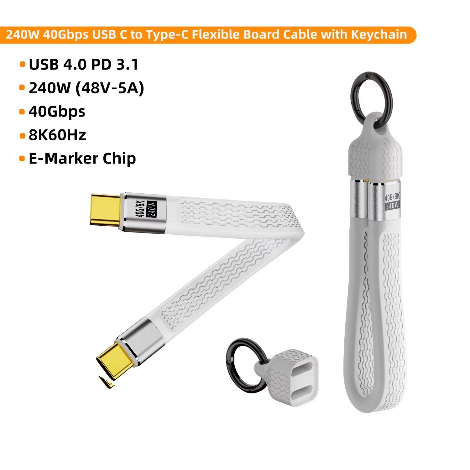 Schlüsselanhänger 240W 40Gbps USB4 Kurzes USB-C-zu-USB-C-Kabel Schnelles Laden Typ-C Datenübertragung 8K Daten-Lade-Verlängerungskabel