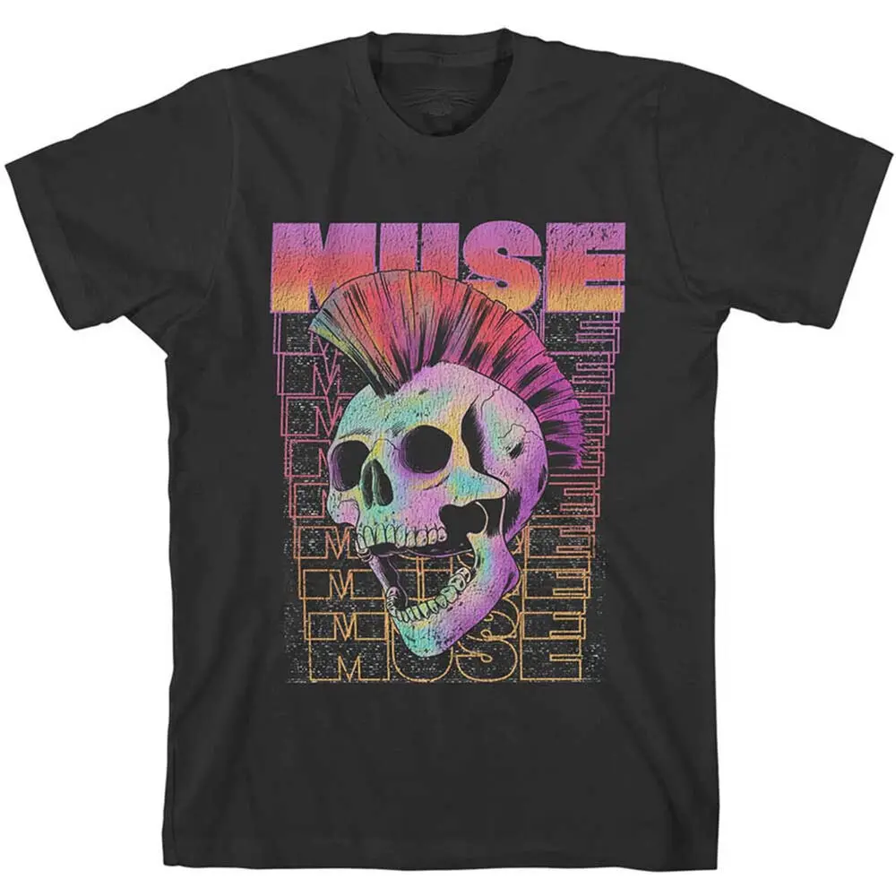 Muse Band Mohawk Skull Heavy Cotton Black Full Size Shirt AG040  High Quality 100%Cotton Short Sleeve