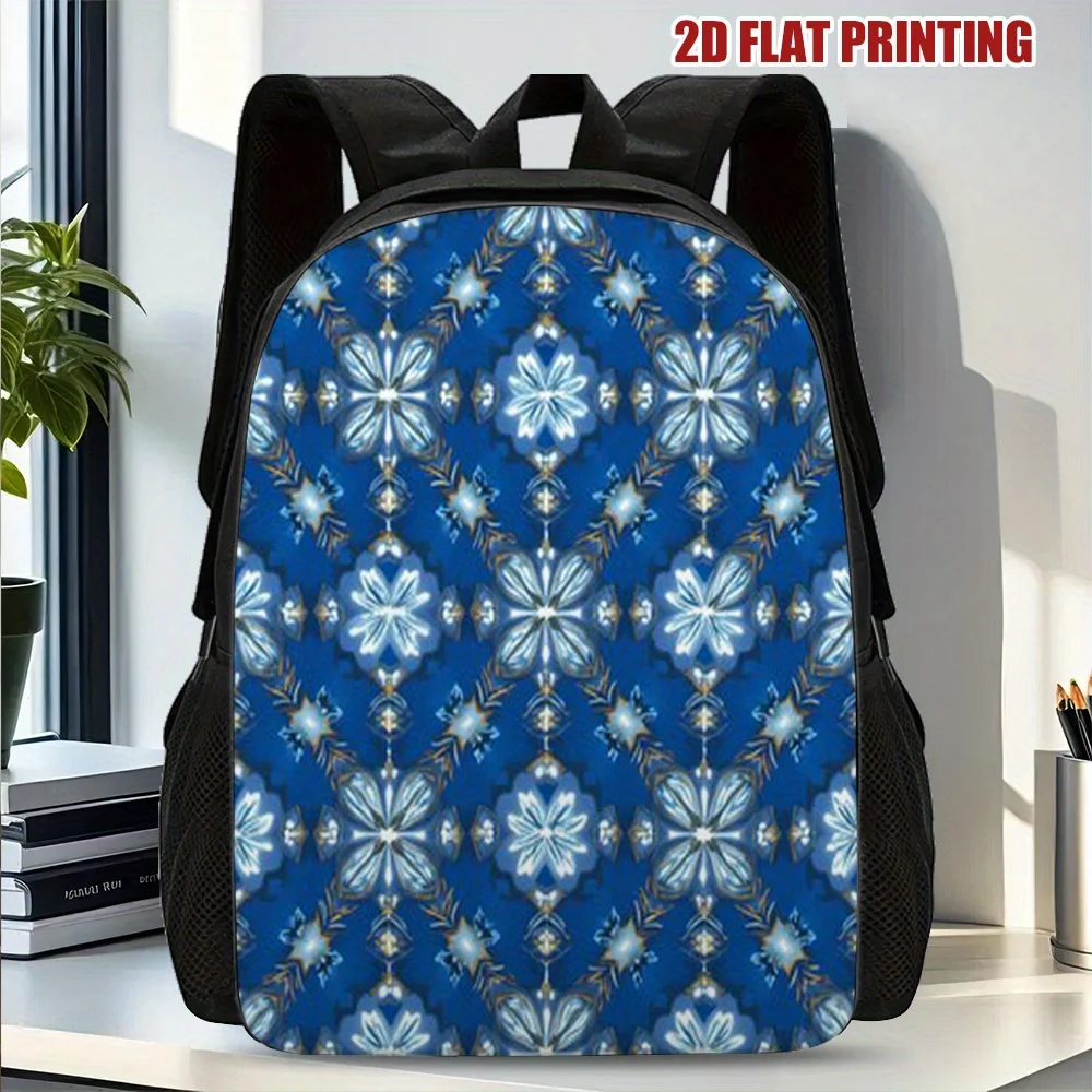 

Winter Snowflake Printed Backpack - Stylish Lightweight Polyester Adjustable Removable Shoulder Strap, Blue and White Snowflake