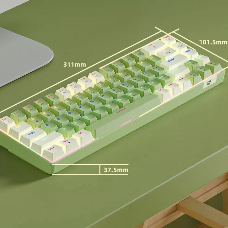 

68 Keys Mechanical Keyboard Wired Gaming Mixed Light Brown Switch Small Green Mechanical Keyboard Full Key Punchless