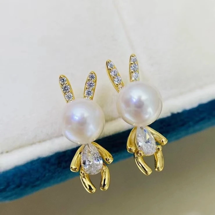 

Wholesale Rabbit Shape 925 Sterling Silver Earrings Mount Findings Settings Base Mounting Parts Accessory for 6-7mm Pearls