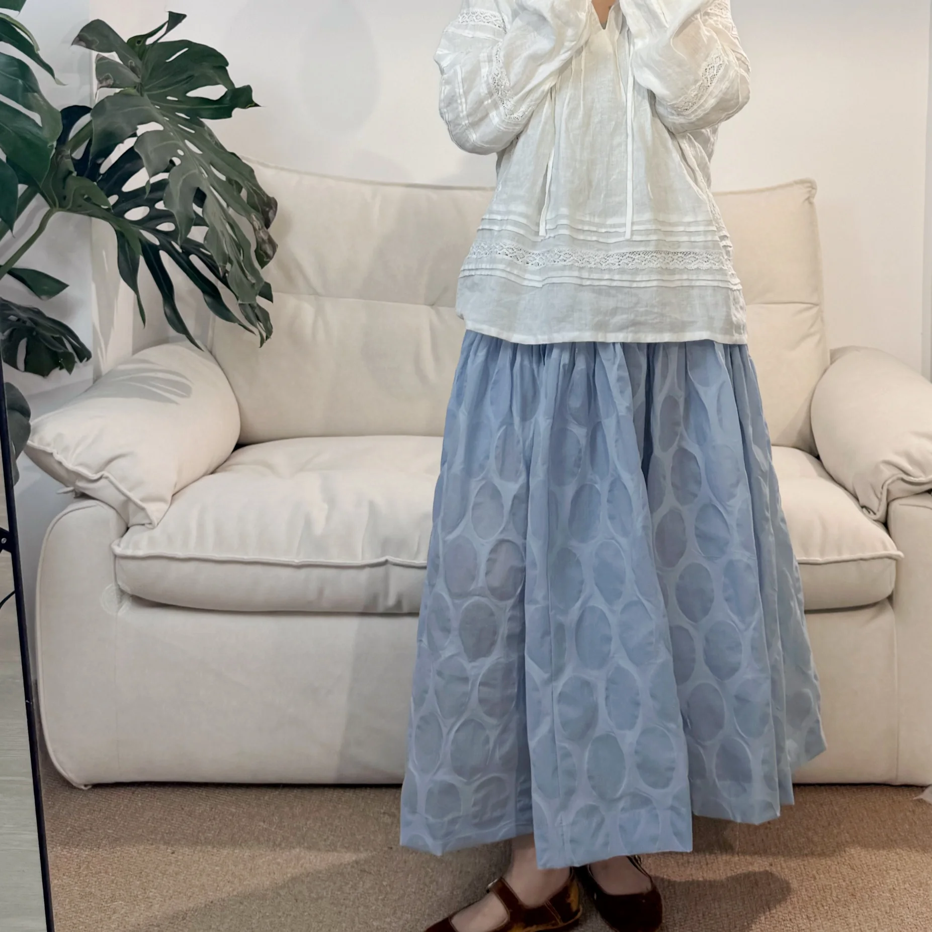 

Синяя хлопковая эластичная юбка-полусолнце цвета мороженого, новая модель весна-лето, длинная А-образная юбка с высокой талией для женщин