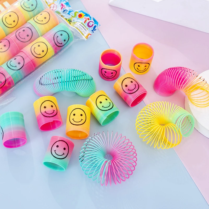 12pcs/bag Smile Rainbow Springs Coil Toys for Kids Birthday Party Favors School Giveaway Gifts Baby Shower Pinata Goodie Fillers