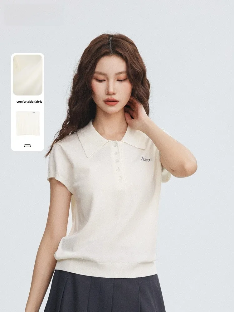 

Новинка: Женская вязаная футболка с отложным воротником в стиле ретро, свободного кроя, с коротким рукавом, для лета, в винтажном стиле, повседневная