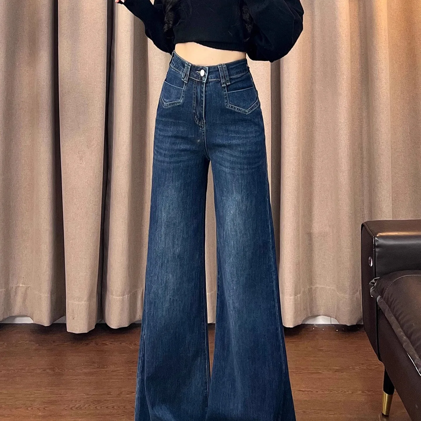 

High Waist Wide Leg Bell Bot Fce Lined Denim Jeans Casual Straight Leg Long Pants for ort Women Winter Cotton Stretch...