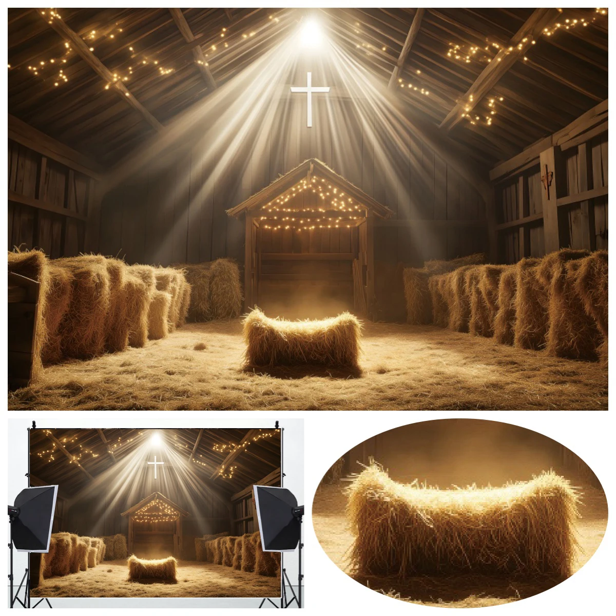 Birthday of Jesus Photography Backdrop Farmhouse Warehouse Valley Cross Birthday Party Decor Baby Shower Christmas Background